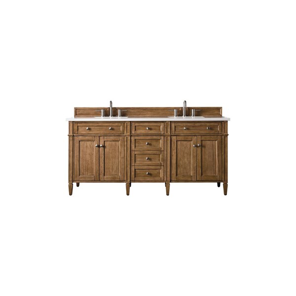 James Martin Vanities Brittany 72in Double Vanity, Saddle Brown w/ 3 CM White Zeus Quartz Top 650-V72-SBR-3WZ - main
